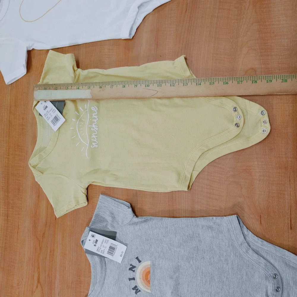 Grayson Mini Baby Bodysuit Bundle 3pc  Gray Yellow White 6-9M 18M 24M‎